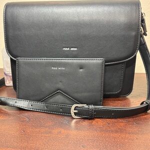 Pixie Mood Vegan Leather Crossbody Bag & Wallet Set, Black, Adjustable Strap